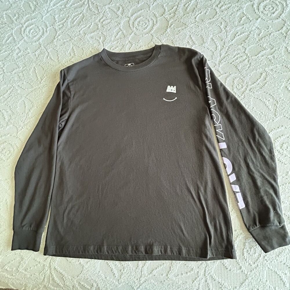 Black Men Smile Men's Graphic Print Black T-Shirt M Long Sleeve Love